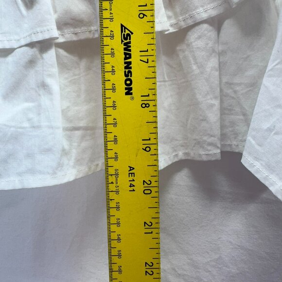 Express Blouse Crisp White Deep VNeck Ruffle Trim Bubble Shoulder Zip Closure XS - Picture 7 of 7